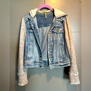 Free People Blue and Gray Hybrid Jean Jacket